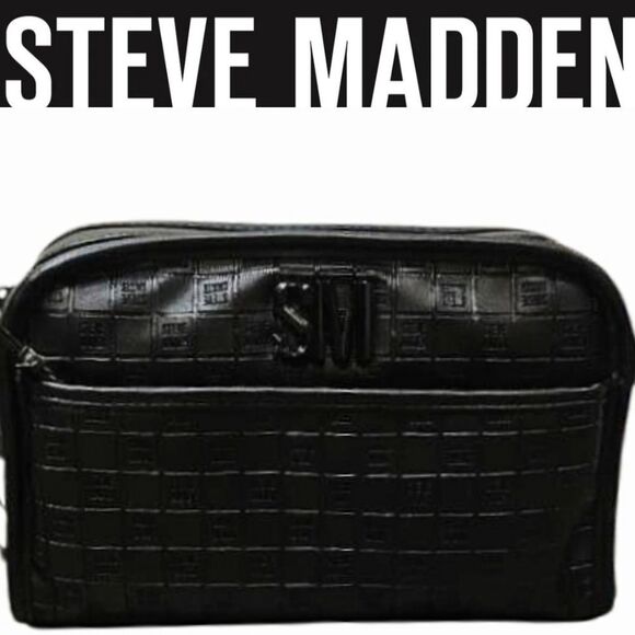 Steve Madden Block Logo Embossed Envelope Pouch- Black - Picture 1 of 8